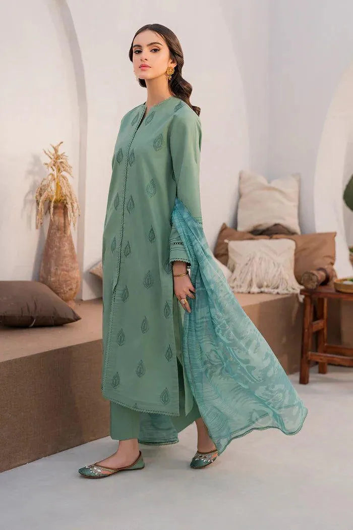 Green Embroidered Premium Lawn Unstitched 3Pcs Set for Women
