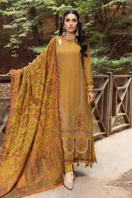 Premium Lawn Unstitched Women's Golden Embroidered Kurta Pajama Set