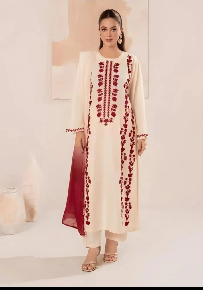 Premium Ivory Unstitched Embroidered Lawn 3Pcs Set